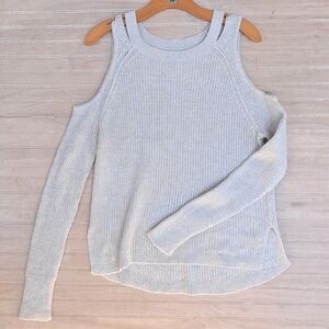 Hollister Cold Shoulder Ribbed Knit 100% Cotton Y2k Stylish Oatmeal Sweater